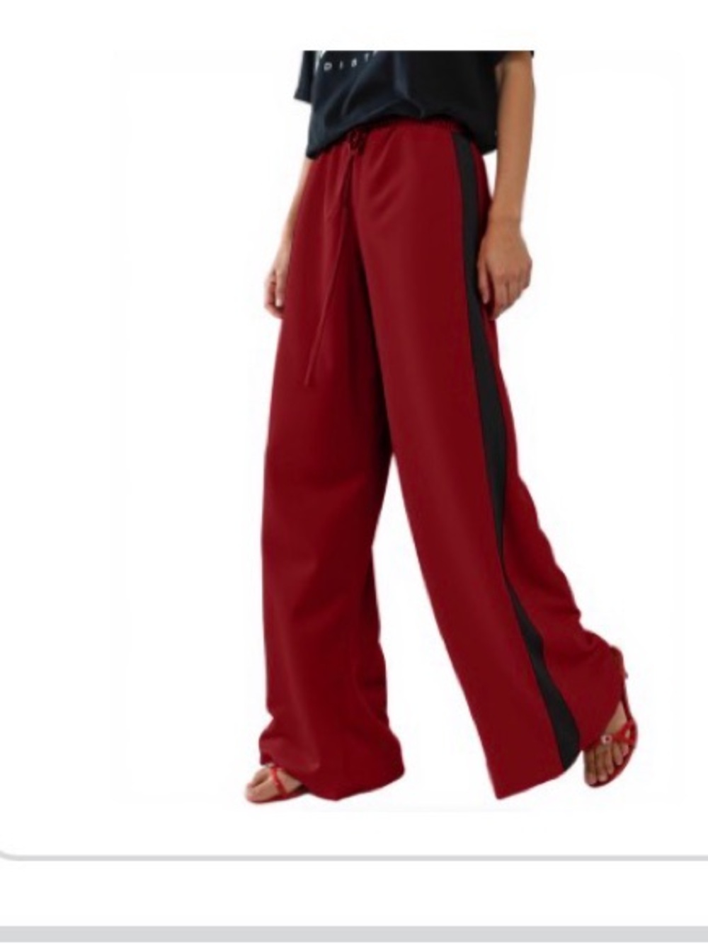 Wide-Leg Red Track Pants with Black Side Stripe